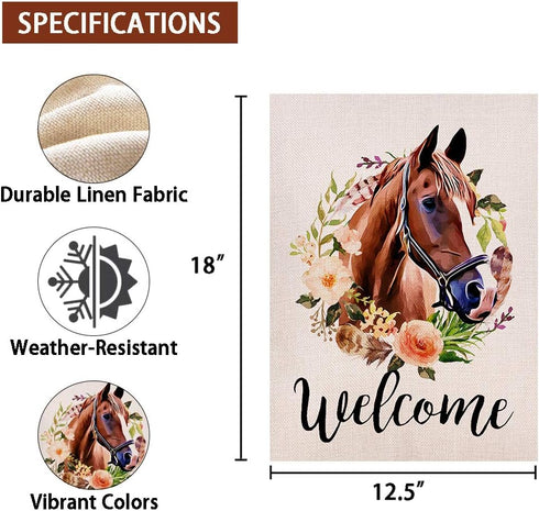 Welcome Horse Garden Flag 12.5x18 Inches Vertical Double Sided Farmhouse Burlap Yard Outdoor Décor...