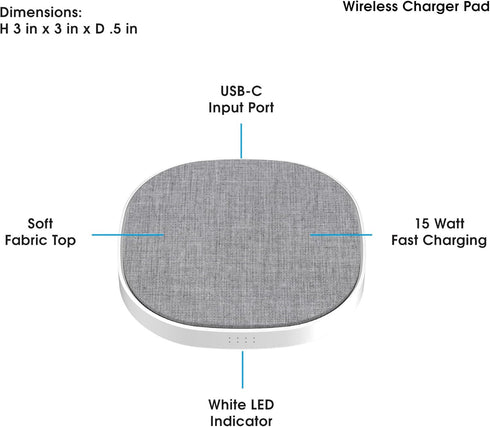 Novo Wireless Charger Pad | 15 Watt Fast Charger | Linen Style Gray Fabric | for iPhone 15/14/13/12/11 Series/Samsung S23, AirPods & More...