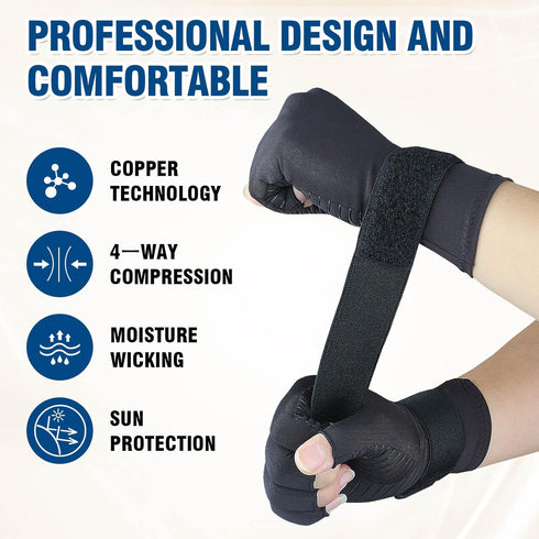 2 Pairs Pack Compression Gloves for Women Men, Copper Arthritis Gloves for Hand Pain Relief, Carpal Tunnel Wrist Support, Rheumatoid, Joint Swelli...