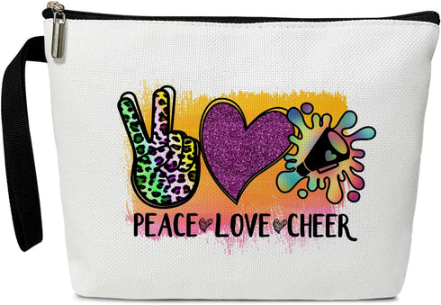 Peace Love Cosmetic Bag for Women Friends Accessories Organizer, Cheerleader Gifts, Travel Essentials Purse Toiletry Pouch Cosmetic Bag with Zippe...
