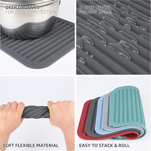 Silicone Trivets for Hot Dishes, Pots and Pans, Hot Pads for Kitchen Counter, Heat Resistant Trivets for Quartz Countertops, Hot Pads, Silicone Po...