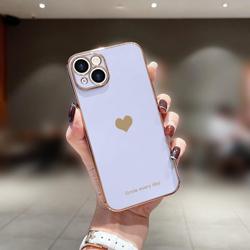 Teageo for iPhone 14 Case for Women Girl Cute Love Heart Luxury Electroplate Soft Back Cover Raised Camera Protection Bumper Silicone Shockproof P...