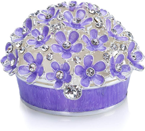 YU FENG 3inch Hinged Trinket Boxes Crystal Jeweled Enameled Purple Forget Me Not Flower Butterfly Trinket Jewelry Box for Women Girls...