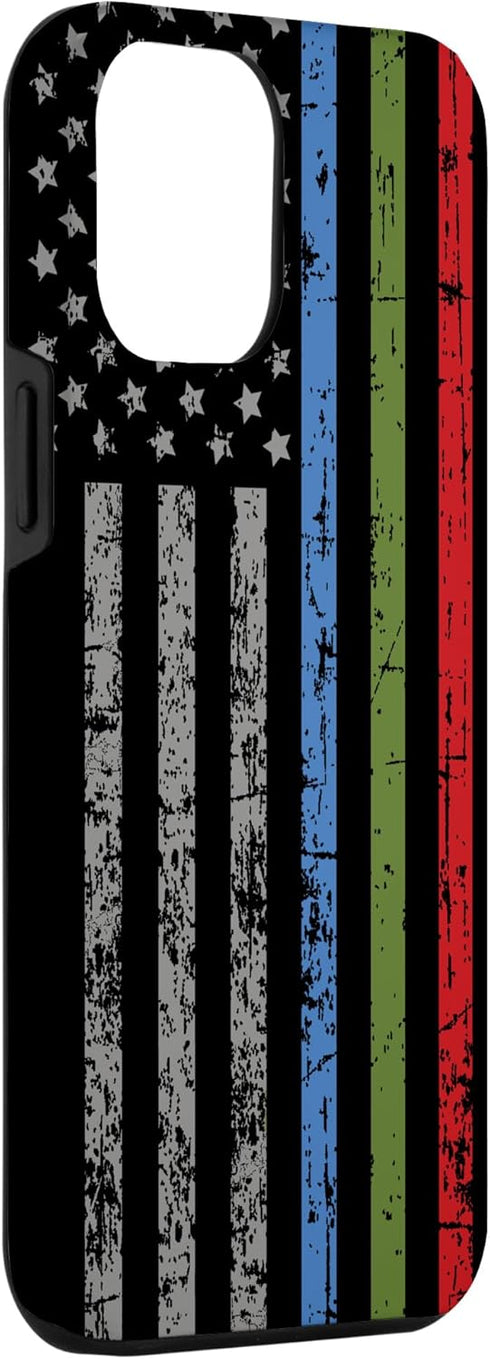 iPhone 12 Pro Max Police Military and Fire Thin Blue Green Red Line Flag Case...