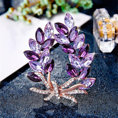 Purple Crystal Bauhinia Brooch Rhinestones Flower Brooches For Women Plant Lapel Pin Suit Dress Scarf Accessories Wedding Gift Jewelry...