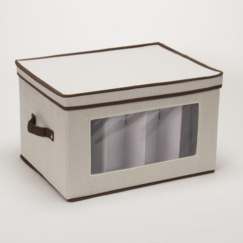 Household Essentials Stemware Storage Box, Windowed Storage with Lid, 12 Storage Compartments, Double Handles, Perfect for Storing Special Occasio...