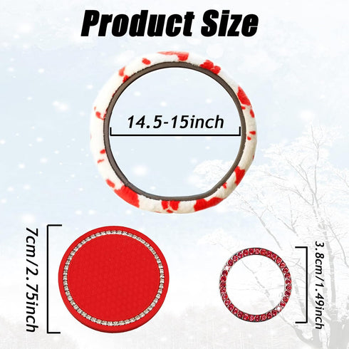9 Pack Fluffy Cow Print Steering Wheel Cover for Women,ZXGHIJJ Cute Cow Plush Steering Wheel Cover Soft & Warm Fuzzy Steering Wheel Cover Set with...