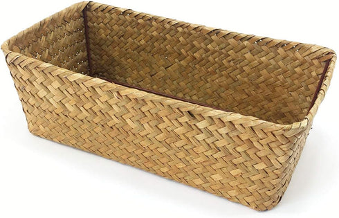 Hand-woven Seagrass Storage Rectangular Basket and Home Organizer Bins,Natural Water Hyacinth Basket (brown, M)...