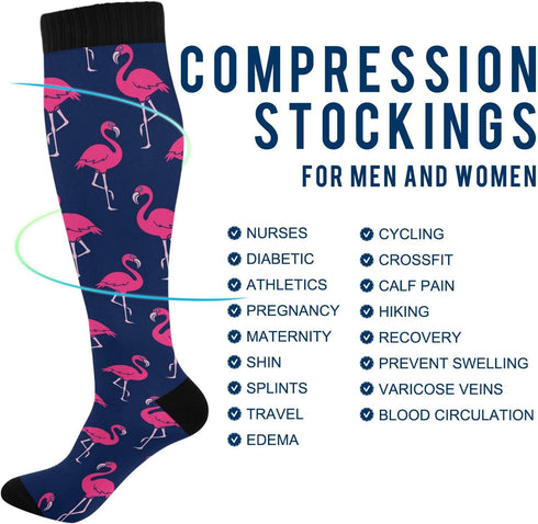 1 Pair Pink Flamingo Compression Socks 20-30mmHg Knee High Women Socks Tube Athletic Stockings for Men Sport Soccer Running Cycling Medical Nurse ...
