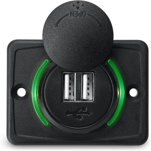 12V RV USB Charger, Quick Charger 3.0 Wall Mount USB Charging Station with Green Indicator Light and Cap for Car Camper Boat Marine SUV ATV (Black...