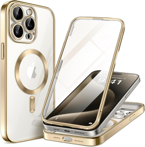 BERFY Magnetic for iPhone 15 Pro Max Case, Compatible with Magsafe, Built-in 9H Tempered Glass Screen Protector & Full Camera Protection, Full Bod...