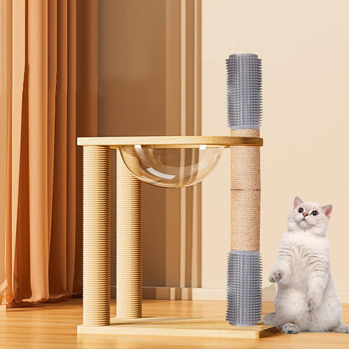 2 PCS Cat Scratching Post with Self Groomer Cat Brush, Jute Twine Vertical Scratcher Posts for Indoor Cats and Kittens, 11.8 Inches Cat Scratch Po...