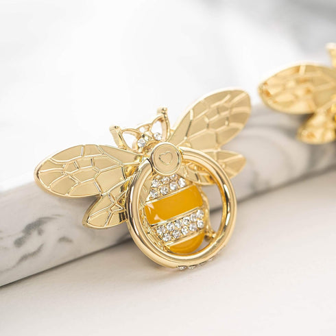 Allengel Stylish Phone Ring Grip Holder Stand, Bee Phone Finger Holder Kickstand for iPhone and Android Phone, Gold & Crystal...