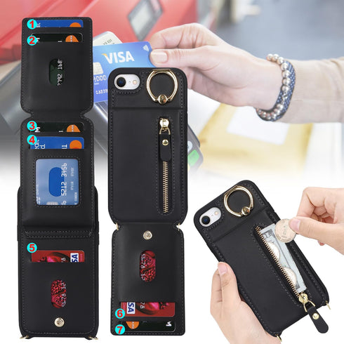 iPhone 7 8 SE (2020) Case with Card Holder for Women, iPhone 7 8 SE (2020) Phone Case Wallet with Strap Credit Card Slots Crossbody with Kickstand...