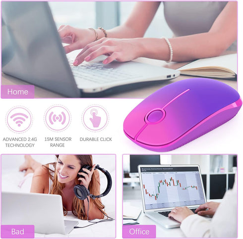 VssoPlor Wireless Mouse, 2.4G Slim Portable Computer Mice with Nano Receiver for Notebook, PC, Laptop, Computer (Gradient Purple)...