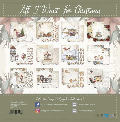 Papers For You - Mini Scrapbooking and Craft Paper Kit | "All I Want For Christmas" Collection | Includes 24 Double Sided Papers with Different De...