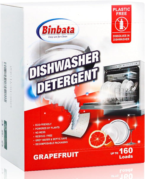 Eco Dishwasher Detergent Sheets Up To 160 Loads, Grapefruit Scent Plastic Free Dishwashing Soap Strips With High Efficient Solid Enzyme, Leaving D...