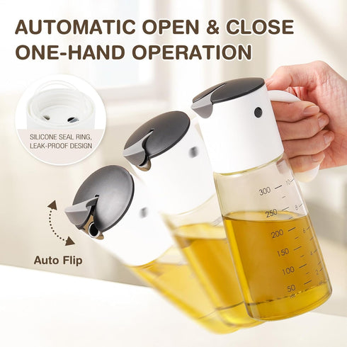 Vucchini Oil Dispenser Olive Oil Dispenser Bottle Set 10 oz for Kitchen Cooking - Auto Flip Condiment Container With Leakproof Vinegar Glass Cruet...