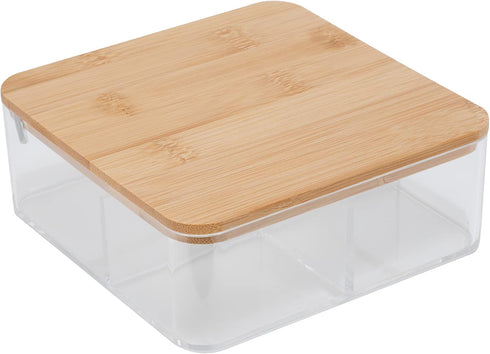 Simplify 3 Compartment Organizer with Bamboo Lid | Mirror | Perfect for Jewelry | Cosmetics | Accessories | Vanity & Countertop | Keepsake Storage...