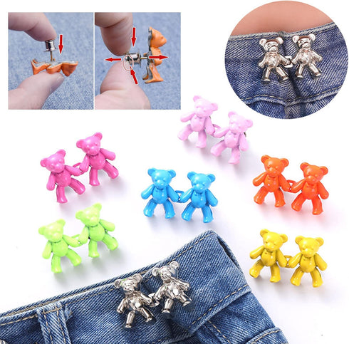 Bear Jean Buttons Pins, 17 Pair Adjustable Flower Bear Jean Button Pin Pant Waist Tightener Jean Tightener Bear Jeans Buttons Waist Tightener Clip...