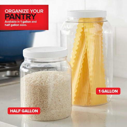 Stock Your Home 1 Gallon Clear Plastic Jars with Lids (2 Pack) 128 oz Wide Mouth Large Jar with Lid, Big Container for Candy, Cookies, Arts & Craf...