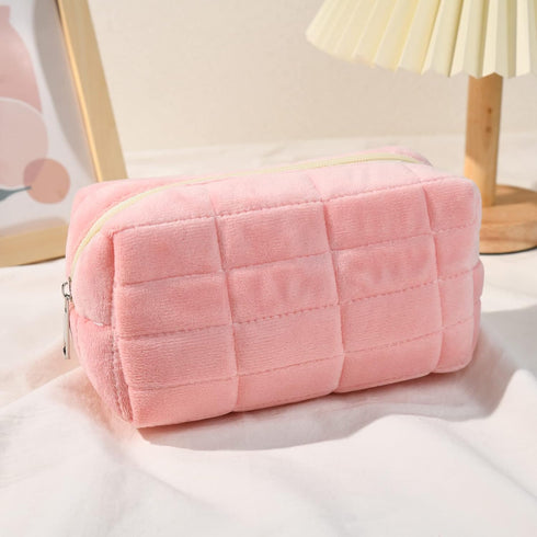 Makeup Bag Plush Cosmetic Bag Cute Aesthetic Makeup Bag Pink Makeup Pouch Travel Toiletry Bag Organizer Soft Makeup Brushes Accessories Storage Ba...