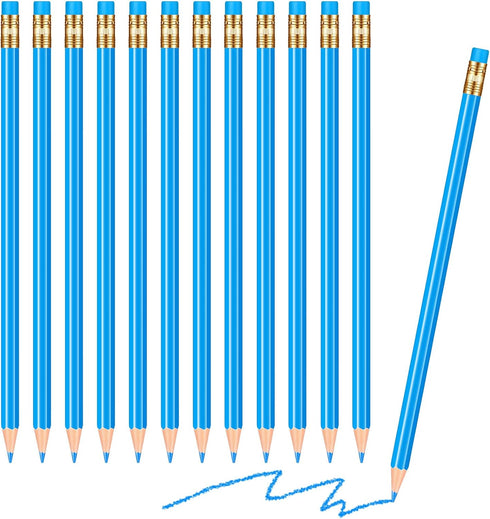 12 Pieces Erasable Pencils Pencils Sharpened Pencils HB Pencils with Eraser Wood Correcting Pencils Checking Pencils (Blue)...