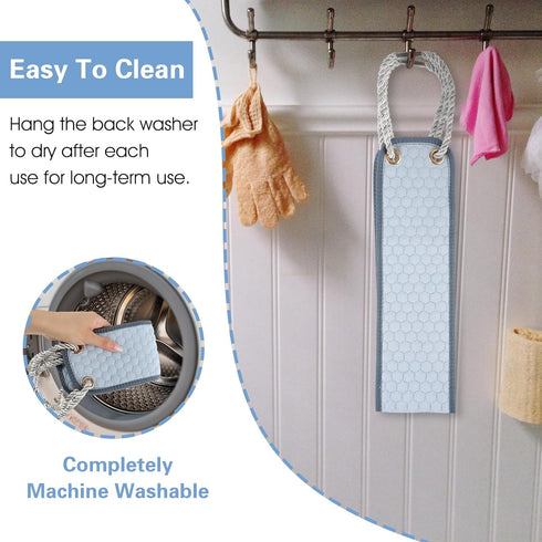 Double-Sided Back Scrub, 37.4 Inch Exfoliating Back Scrubber with Handles Washcloth for Shower Blue Exfoliator Body Scrub Towel Exfoliator Bath To...