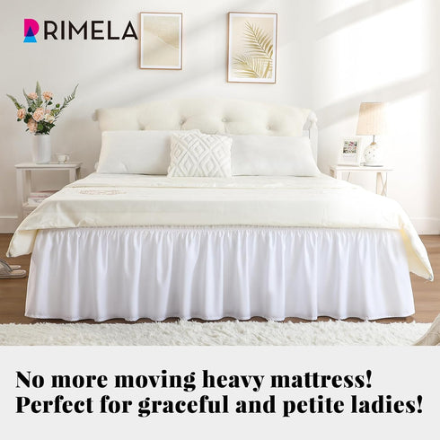 RIMELA White Bed Skirt Queen Size 15 Inch Drop, Elastic Bed Skirting for Bed Base and Frame, Bedding Dust Ruffle Easy to Install, Lightweight Wrap...