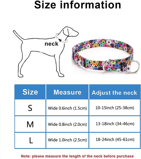 Martingale Dog Collar - No-Pull Training Collar with Flower Multicolor Cute Patterns and Slidable Stop Ring (L, Skull)...