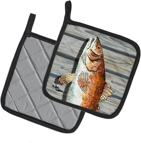 Caroline's Treasures 8489PTHD Red Fish Pair of Pot Holders Kitchen Heat Resistant Pot Holders Sets Oven Hot Pads for Cooking Baking BBQ, 7 1/2 x 7...