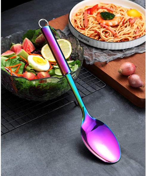 Berglander Solid Spoon, Stainless Steel Rainbow Solid Cooking Spoon With Titanium Plating, Colorful Solid Serving Spoon, Kitchen Spoons, Spoon for...