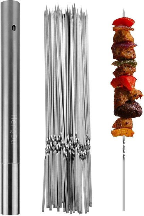Stainless Steel Kabob Skewers?Barbecue Skewers, Portable Stainless Steel Barbecue Stick Storage Tubes for BBQ Parties and Outdoor Cooking Reusable...