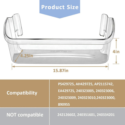 240323002 Refrigerator Door Bin Shelf Compatible with Frigidaire or Electrolux, Bottom 2 Shelves on Refrigerator Side, Single Unit, Clear, Replace...