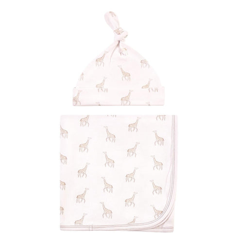 Touched by Nature Unisex Baby Organic Cotton Swaddle Blanket and Headband or Cap, Little Giraffe, One Size...