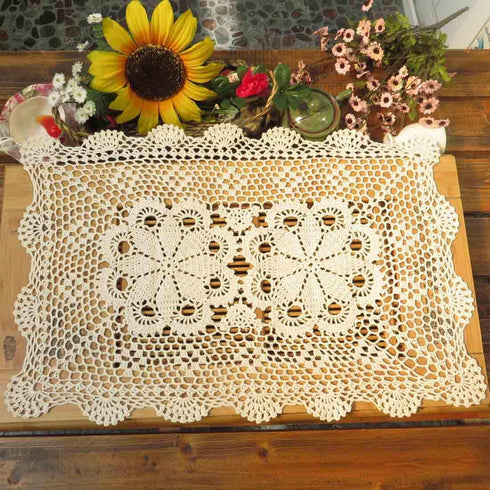 kilofly Crochet Cotton Lace Table Placemats Doilies Set, 2pc, Oblong, Beige,15 x 23 inch...