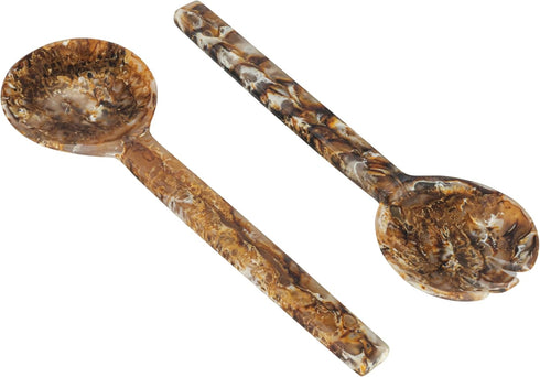 Creative Co-Op, Brown, Resin Salad Servers with Matte Marble Finish, Set of 2, Medium...