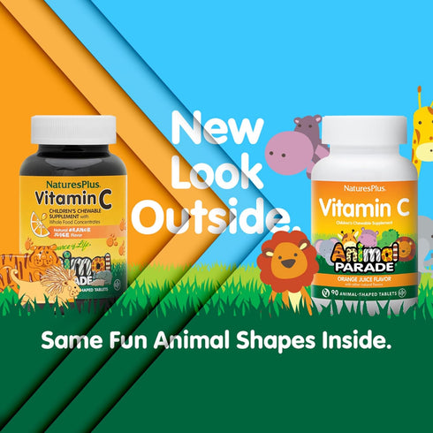 Natures Plus Animal Parade Vitamin C Children's Chewable - Natural Orange Juice Flavor - 90 Animal-Shaped Tablets - Vegan, Vegetarian, Gluten Free...