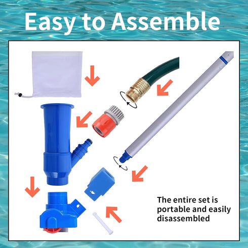 Portable Pool Vacuum Jet Cleaner-with Brush&Filter Bag&48" Pole,No Electric Power Needed, Use Garden Hose Water Pressure to Vacuum,for Inflatable ...