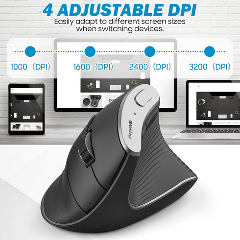 Wireless Vertical Ergonomic Mouse, Multi-Device(Bluetooth + 2.4G Connection), 4 Adjustable DPI, 7 Buttons Computer Mouse for PC, Laptop, Desktop, ...