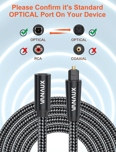 VANAUX Optical Extension Cable Digital Toslink Male to Female S/PDIF Cords Compatible with Home Theater, Sound Bar, TV, PS4, Xbox, PlayStation & M...