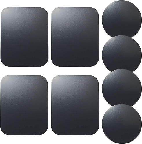 Replacement Metal Plates Set (8 Pack) for Magnetic Car Phone Holders, Wall, Air Vent Mounts, Cases, Magnets. Kit of 4 Black Round and 4 Rectangula...
