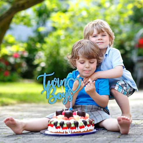 Twin Boys Cake Topper, Baby Shower Cake Decor for Boy, Oh Babies/Gender Reveal/Babies 1st Birthday Party Decorations Supplies, Blue Glitter...