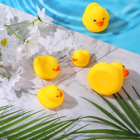 Junkin 5 Pcs Bath Ducks Yellow Rubber Duck without Hole Bath Toy Waterproof No Noise Funny Ducks Family Baby Shower Toy for Boys Girls Birthday Pa...
