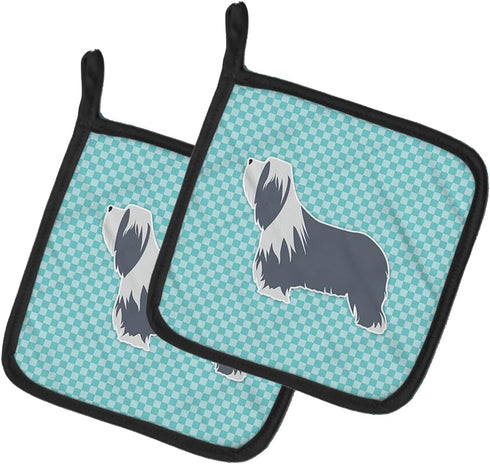 Caroline's Treasures BB3717PTHD Bearded Collie Checkerboard Blue Pair of Pot Holders Kitchen Heat Resistant Pot Holders Sets Oven Hot Pads for Coo...