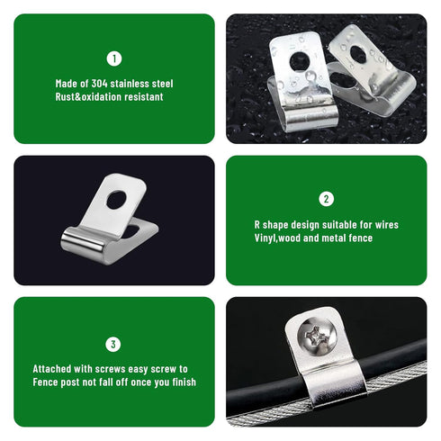 Fence Wire Clamps Agricultural Fencing Mounting Clips, Stainless Steel Wire Clips with Screws for Welded Wire to Wood, Metal or Vinyl Fence (200)...