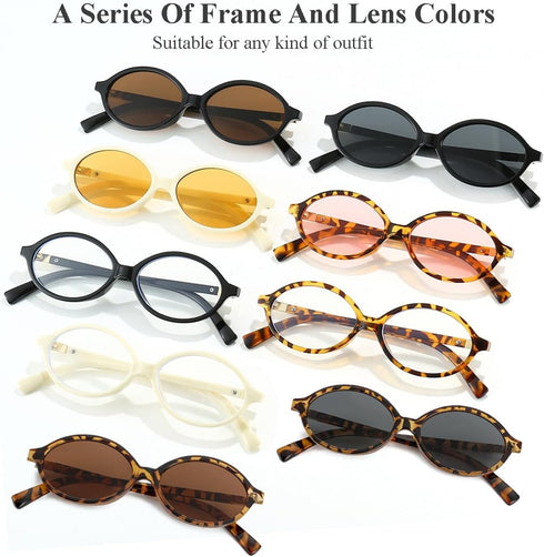 Gleyemor Retro Oval Sunglasses for Women and Men Small 90s Style Glasses...