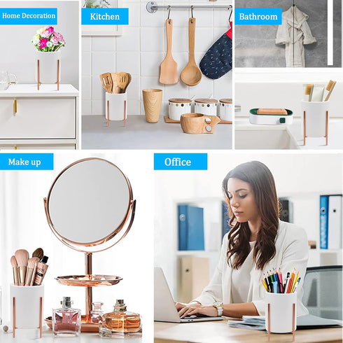 Rose Gold Cutlery Holder, Ceramic Silverware Holder with Metal Frame Kitchen Cooking Utensil Holder, Robust Silverware Caddy 4.7*3.15 inch Gold 1 ...