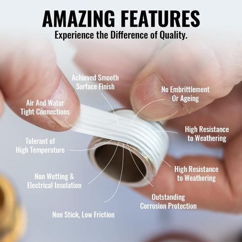 PTFE Plumbers Water Sealant Thread Tape 460" Length 1/2" Width White 5 Pack Perfect for Shower Heads and Pipe Threads...