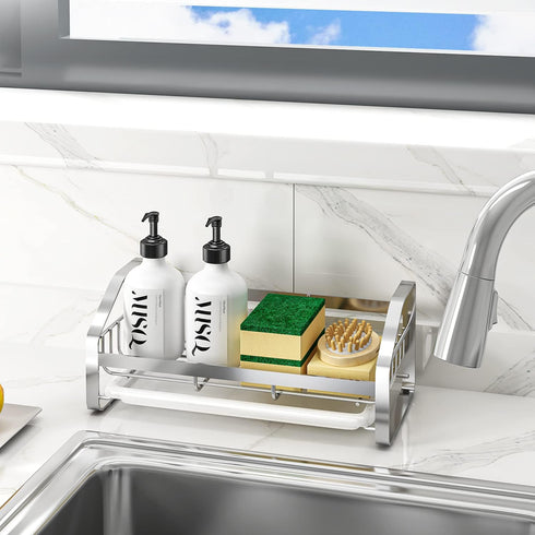 Sink Caddy, Sponge Holder for Kitchen Sink, Kitchen Bathroom Sink Organizer, 304 Stainless Steel Kitchen Countertop Organizer Soap Tray with Remov...